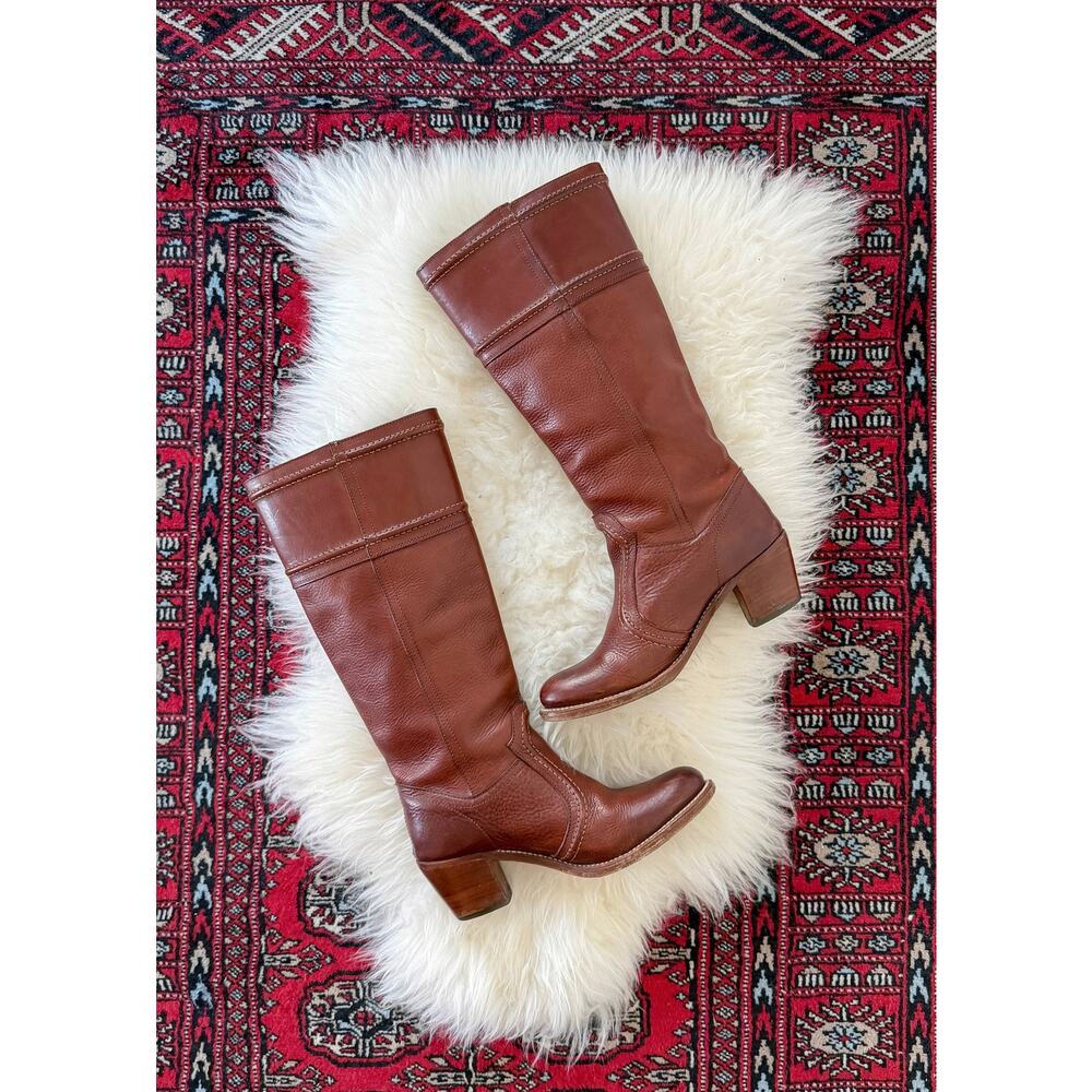 FRYE Jane Stitch Dark Brown Redwood Leather Riding Boots 77230  (8.5) - Picture 2 of 12